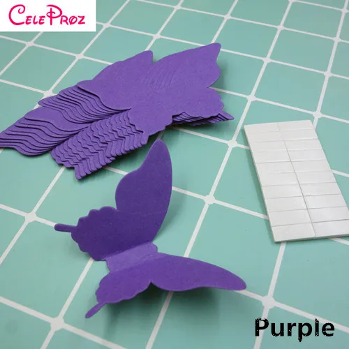 PURPLE 20 шт 3D бумажная наклейка на стену с бабочкой, Декор, бабочки, художественная наклейка, s на домашнюю стену, холодильник, сделай сам, бумажные украшения, принадлежности - Цвет: PURPLE