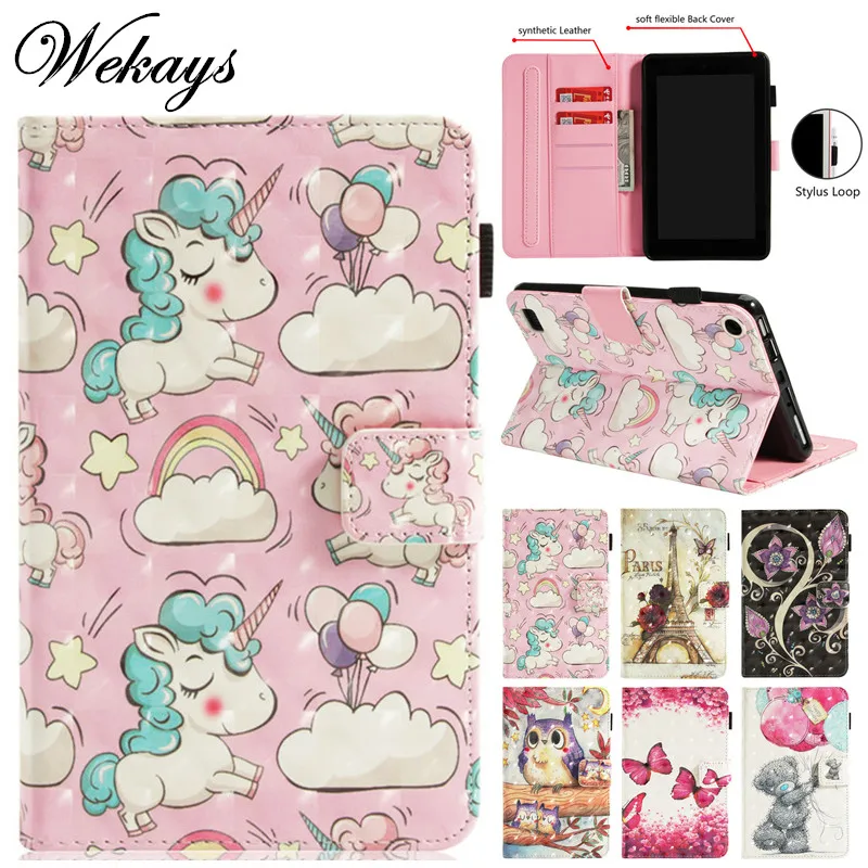 

Wekays For Amazon Fire 7 2017 2015 Cartoon Unicorn 3D Leather Funda Case For Amazon Kindle Fire 7 Fire7 2015 2017 7.0 Cover Case