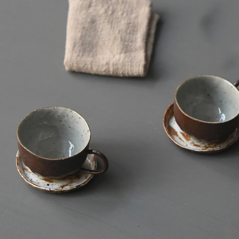 Керамическая грубая керамика 90cc кофейная кружка эспрессо чашка и блюдце