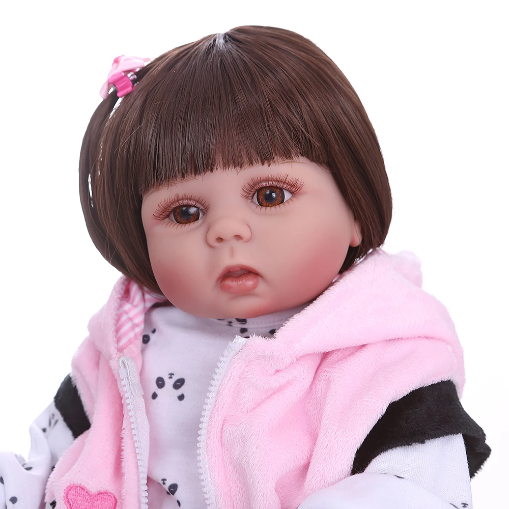 NPK48CM bebe Кукла реборн для маленьких девочек принцесса кукла в платье с пандами всего тела силиконовые детские гладкие длинные волосы Анатомически правильные