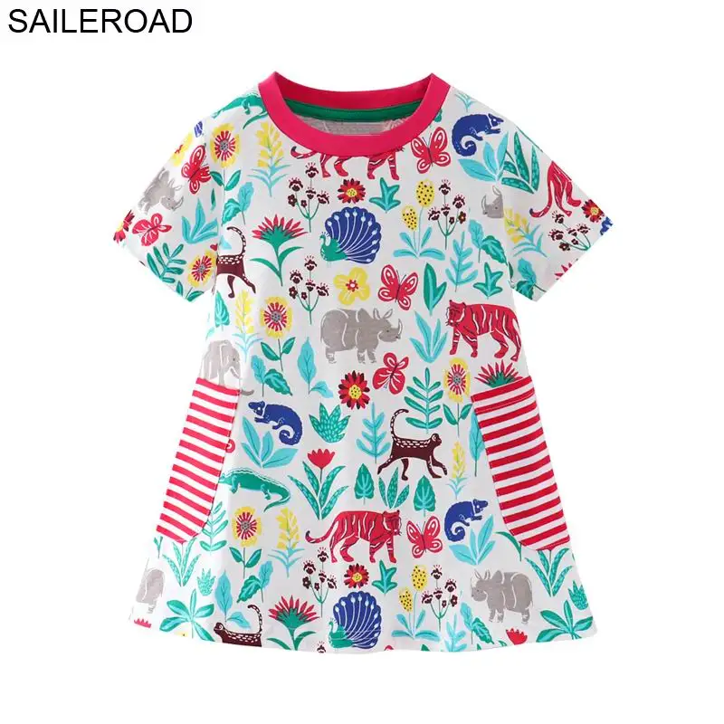 SAILEROAD 2-7Years Old Baby Girls Dresses Vestido 100% Cotton Infant Kids Girl's O Neck Tops Tees For New Fashion Dress | Детская
