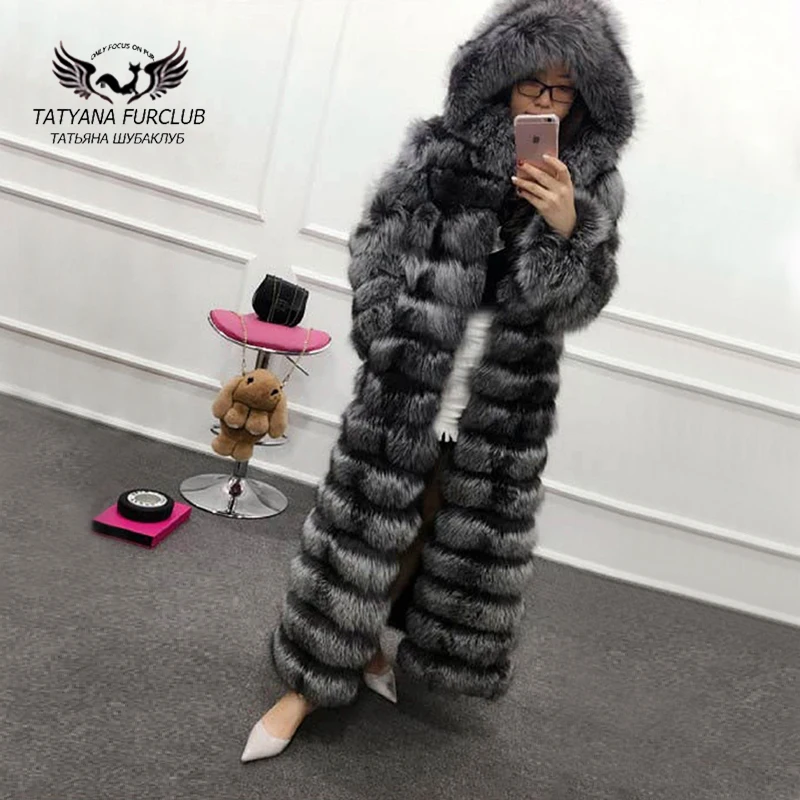 Роскошное меховое пальто Tatyana Furclub, натуральное меховое пальто, длинное зимнее меховое пальто с капюшоном, женское меховое пальто, женская куртка