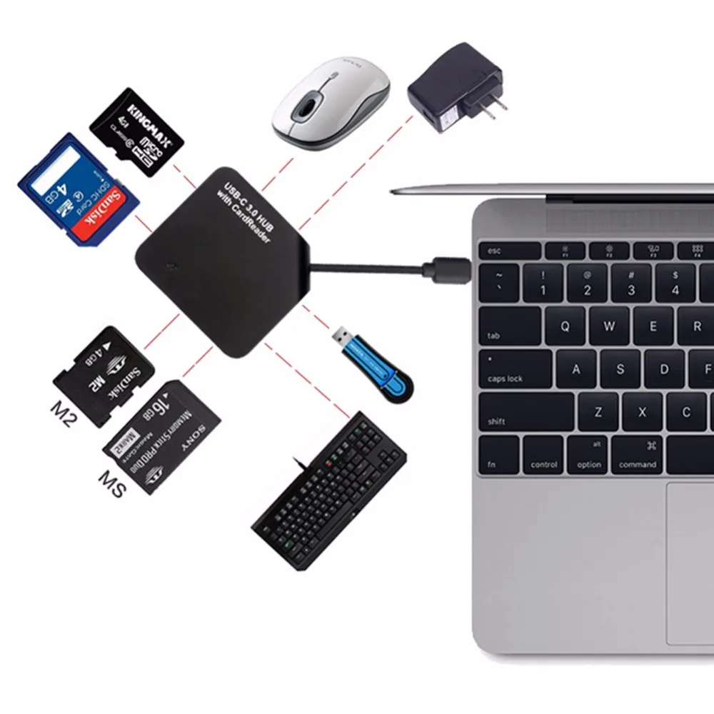Хаб с разъемом типа C Стандартный USB 3 0 док станция портами и 4 слотами для чтения