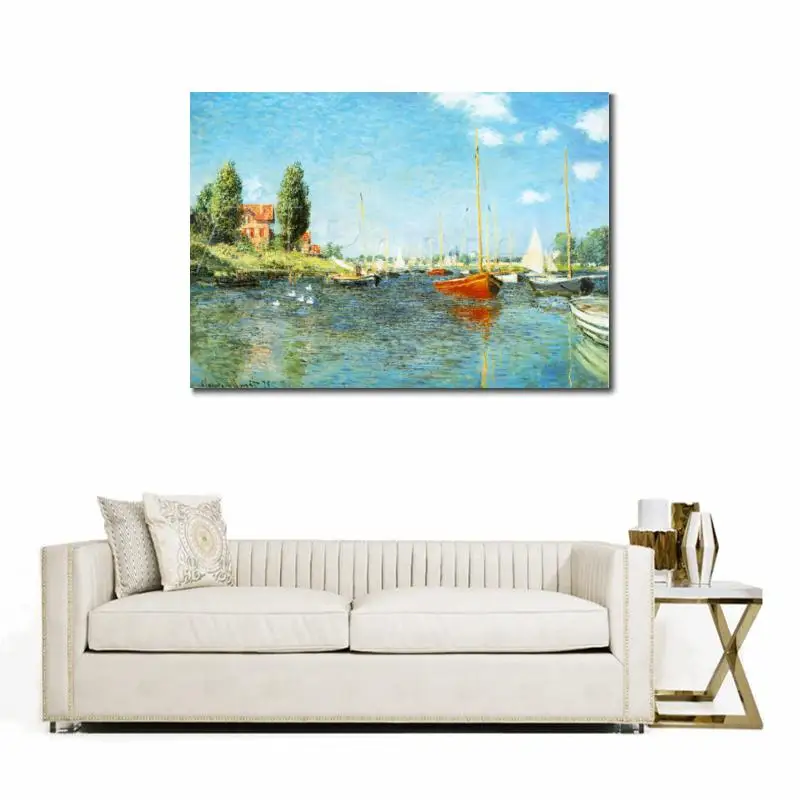 Высококачественные красные лодки Клода монета в Argenteuil c. Ручная роспись масляных