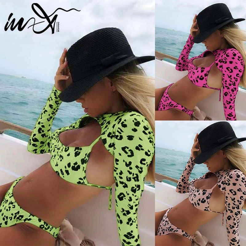 В X с длинным рукавом женский купальник леопардовым принтом купальники бикини 2019