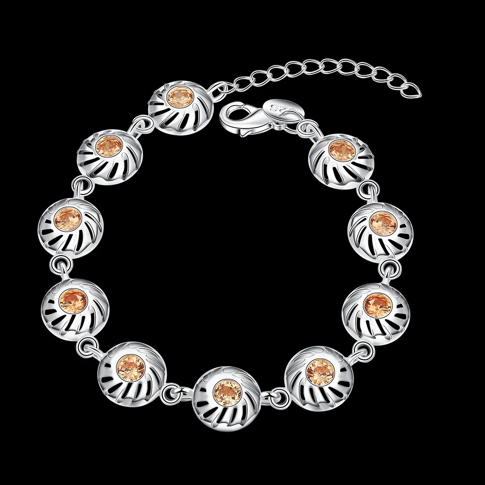 One Piece free Shipping 100% 925 Sterling Silver Round Champagne Cubic Zircon Bracelets Wedding Engagement Bangles | Украшения и