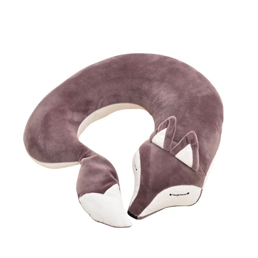 Фиолетовый Cute Valentine's Day Gift Fox Cotton Plush U Shape Neck Pillow Travel Car Home Pillow Nap U Shape Pillow for Flight Plane Travel - Цвет: Фиолетовый