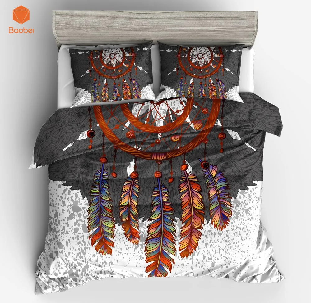 Комплект постельного белья из 3 предметов постельное белье с перьями в богемном