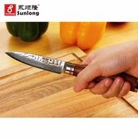 sunlong paring knife 3 5 inch peeling knives vg10 hammered damascus natural rosewood handle