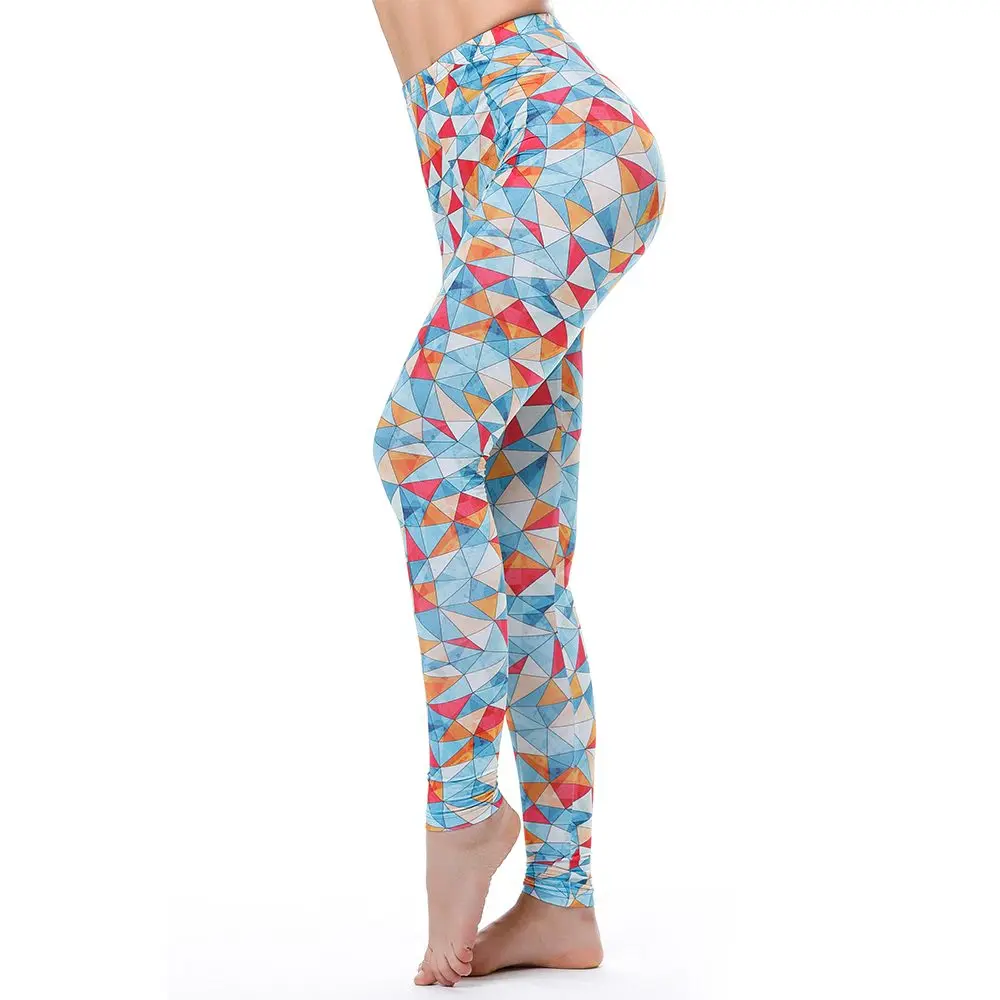 Geometric leggings Бренд KYKU, леггинсы с рисунком единорога, женские леггинсы, Леггинсы для фитнеса, сексуальные, высокая талия, пуш-ап, блестящие, с 3d принтом, радужные штаны, звезда, кошка, Пончики - Цвет: Geometric leggings