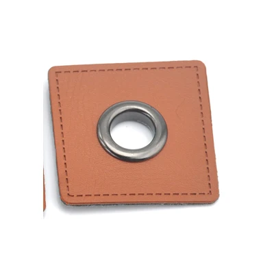Brown black eyelets 30 шт./партия, 37 мм квадратные черные/коричневые накладные этикетки из искусственной кожи+ внутренние металлические медные кольца 10 мм втулки - Цвет: Brown black eyelets