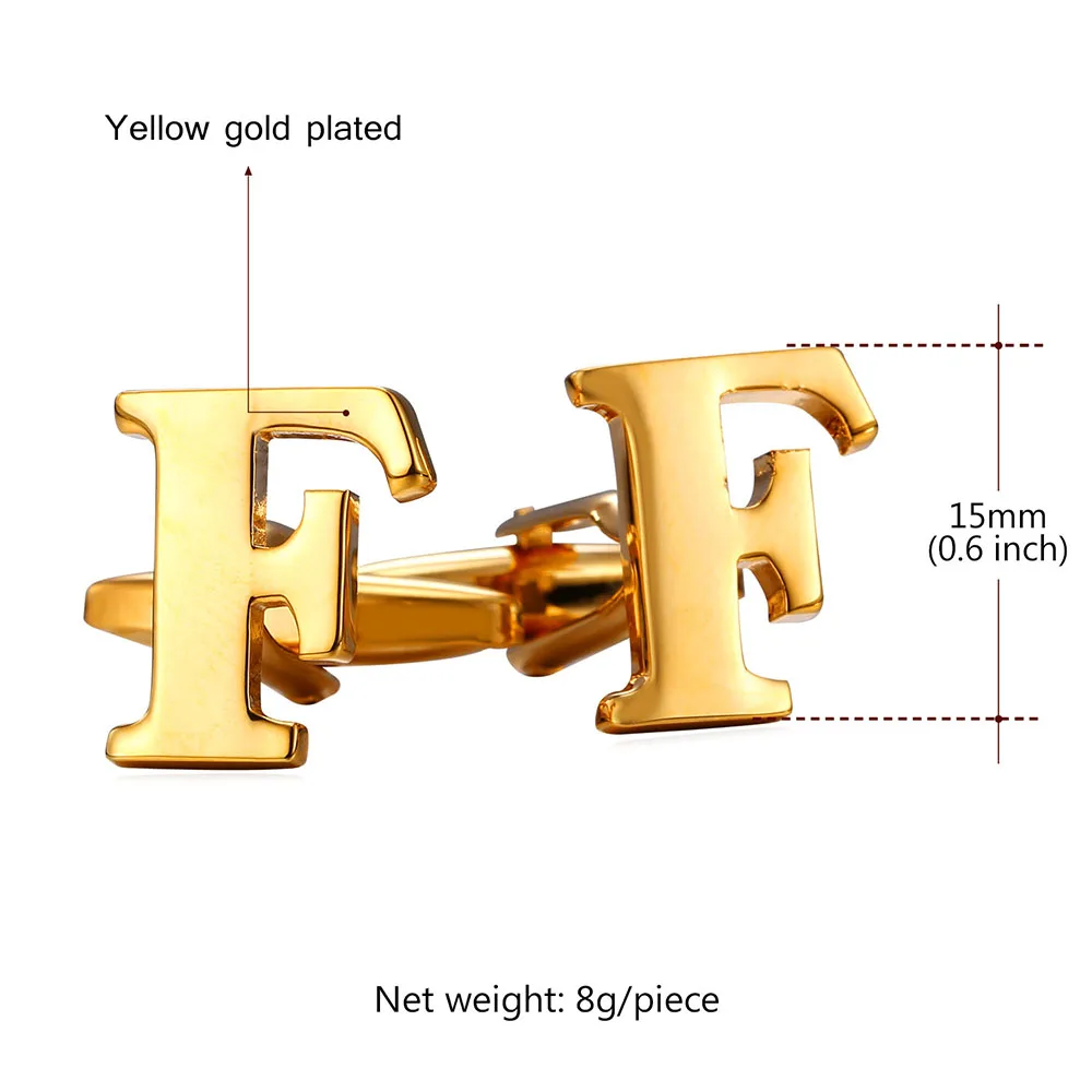 Запонки для мужчин рубашки свадебный подарок алфавит буква F золото/цвет