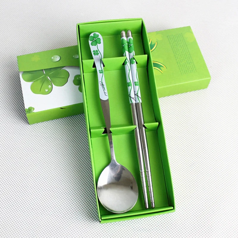 Элегантные палочки для еды с цветочным принтом из нержавеющей стали домашнего