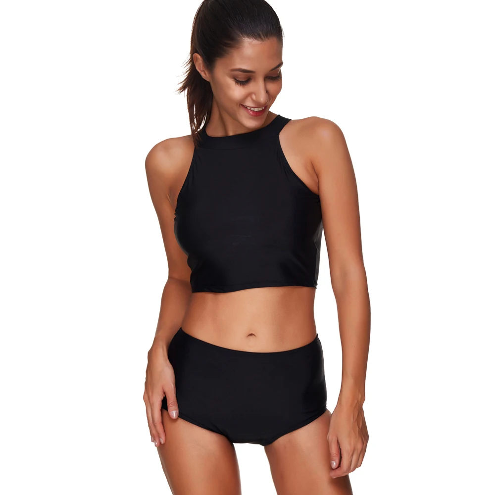 LOFEVER Винтаж XXL Танкини Установить Черный Tankinis Купальники Женщины Спорт Жилет