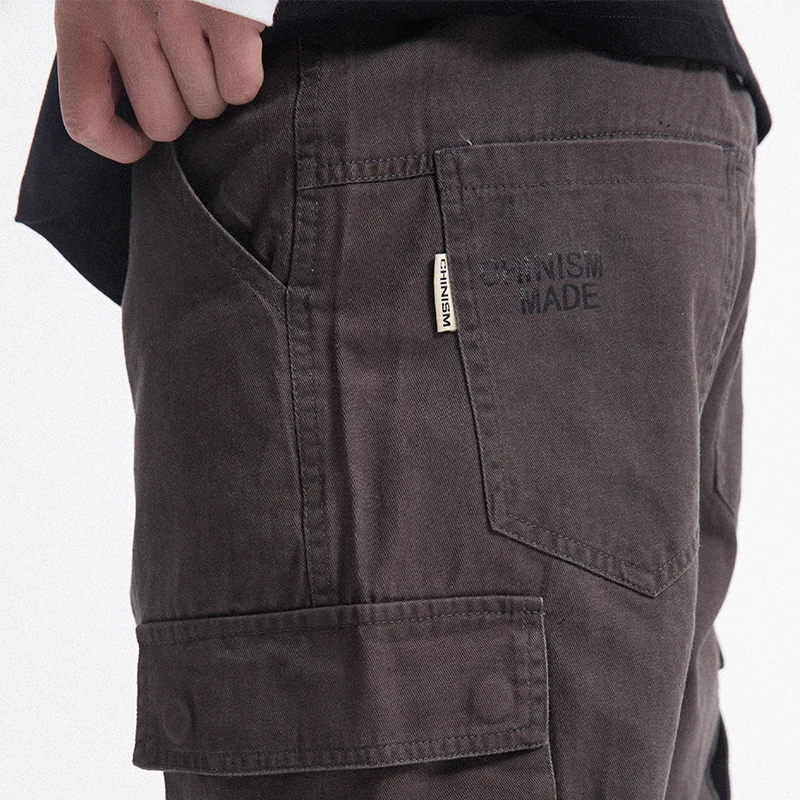 CHINISM Spring Summer Men's Big Pocket Brown Causal Cargo Pants Brand Clothing Military Cuff Compression Casual | Мужская одежда