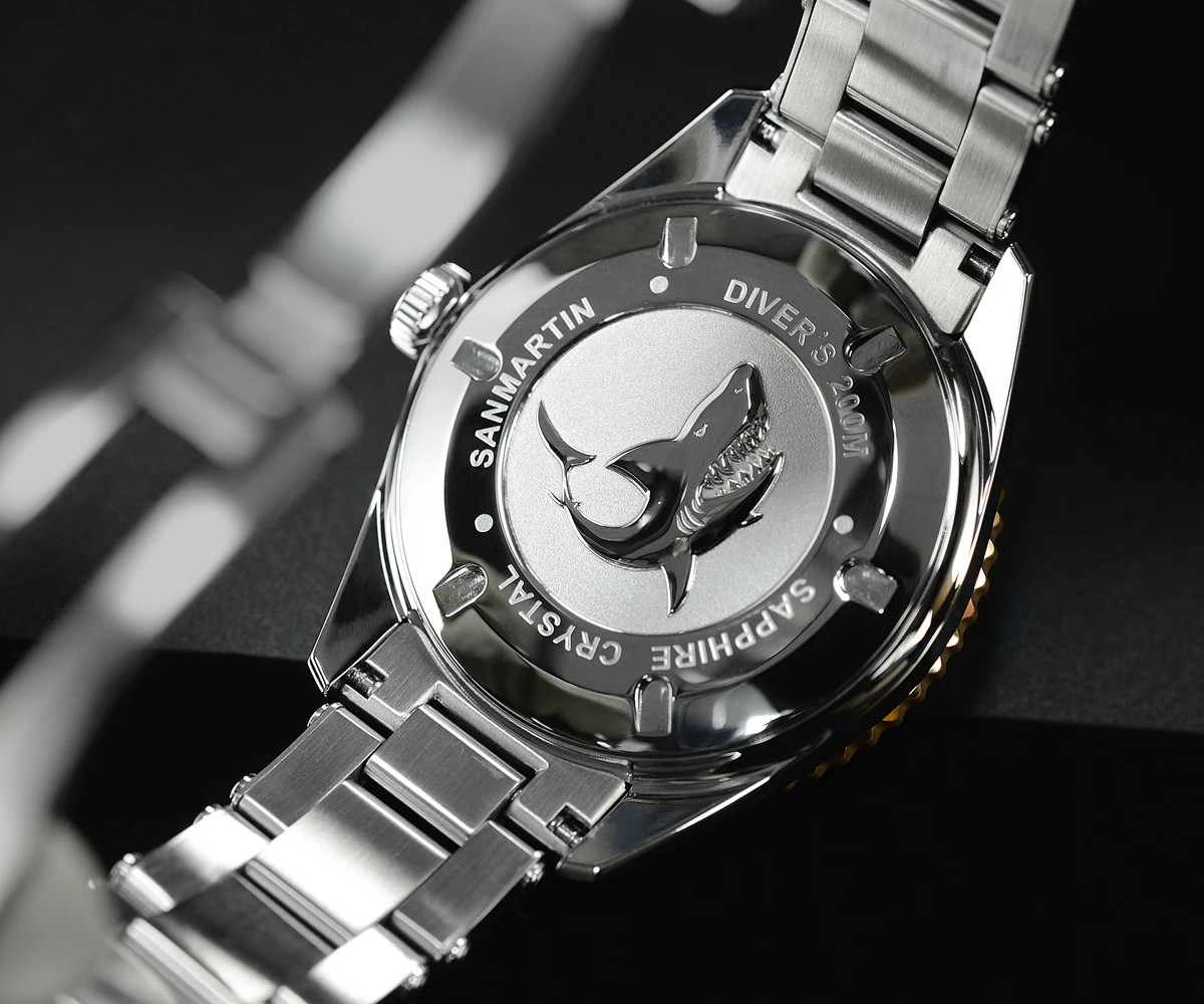 Lugyou San Martin Sea Master Diver Мужские часы автоматические нержавеющая сталь Бронзовый ободок металлический браслет вращающийся супер свечение 20 атм