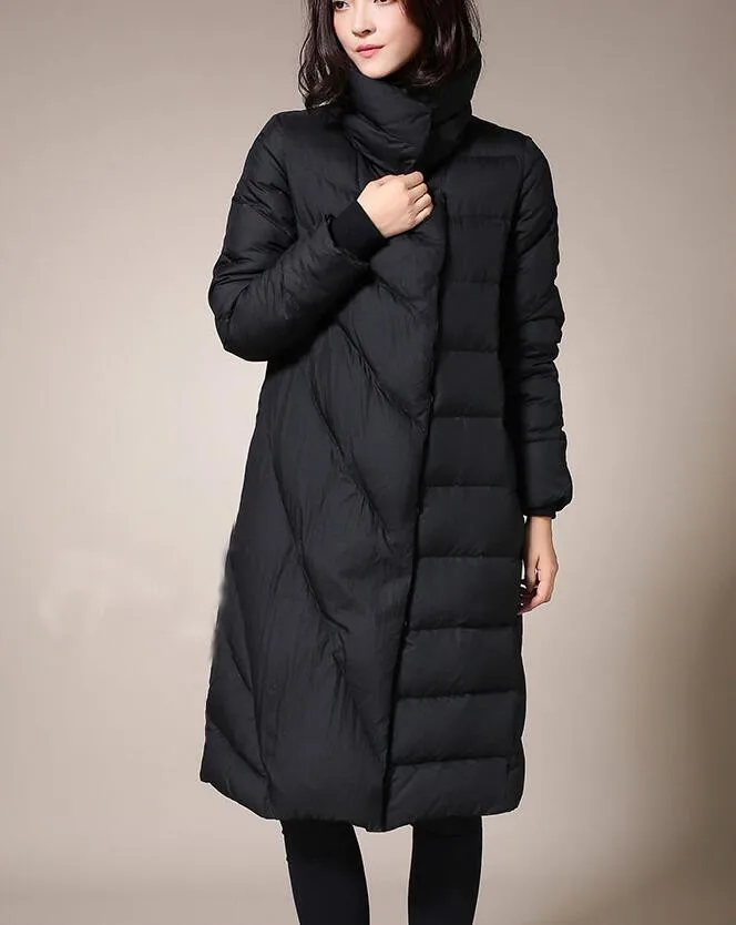 Женский зимний пуховик средней длины с высоким воротником | Женская одежда