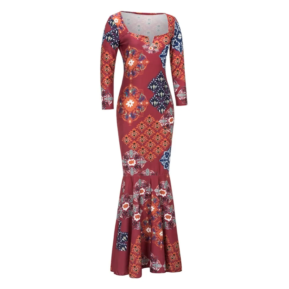 2017 Мода Оболочка ретро платья Печати Асимметричный Халат С Длинным Рукавом Sexy