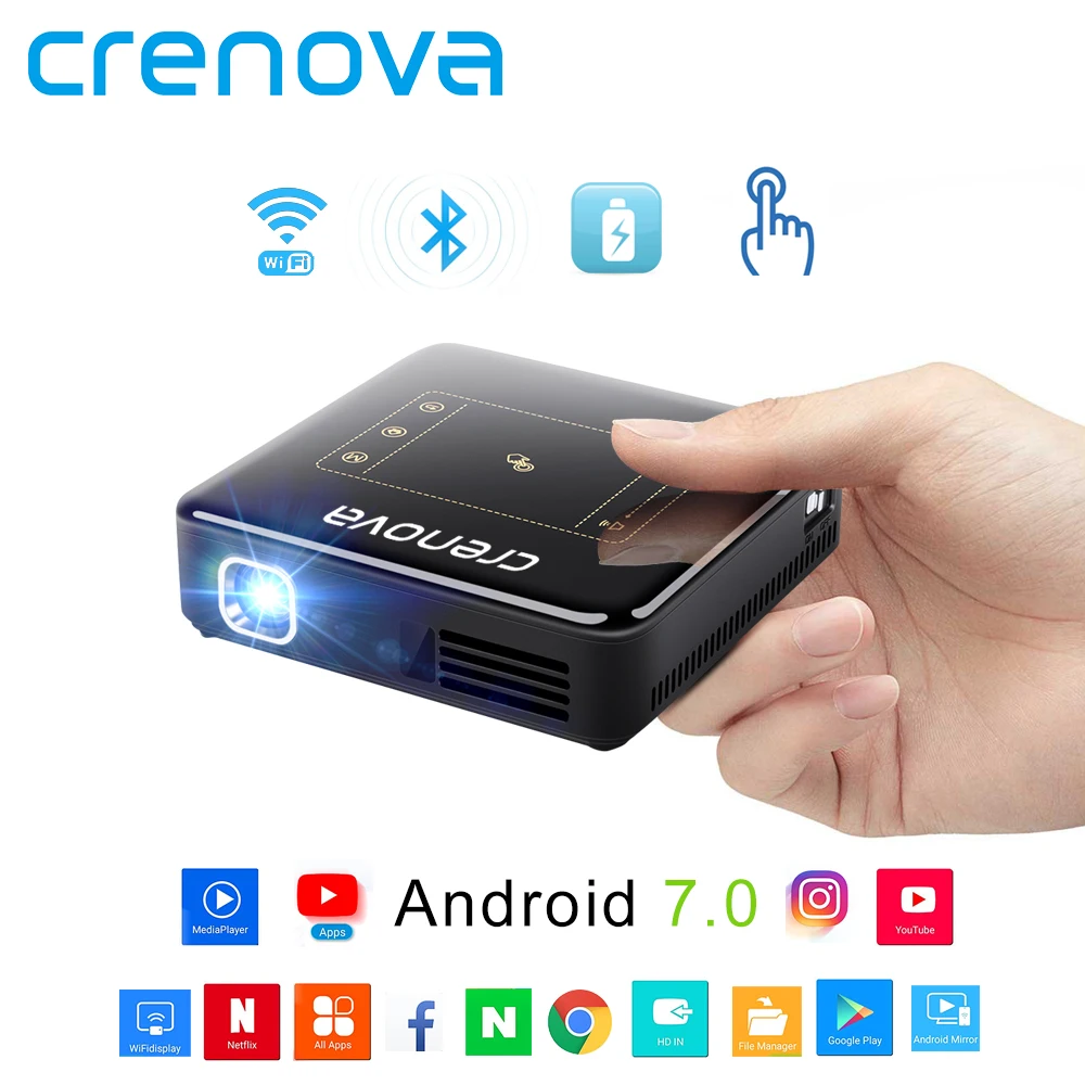 Новейший dlp-проектор CRENOVA для Full HD 4K с Android 7,1, Bluetooth 4,0, мини-проектор для домашнего кинотеатра, 300 дюймов