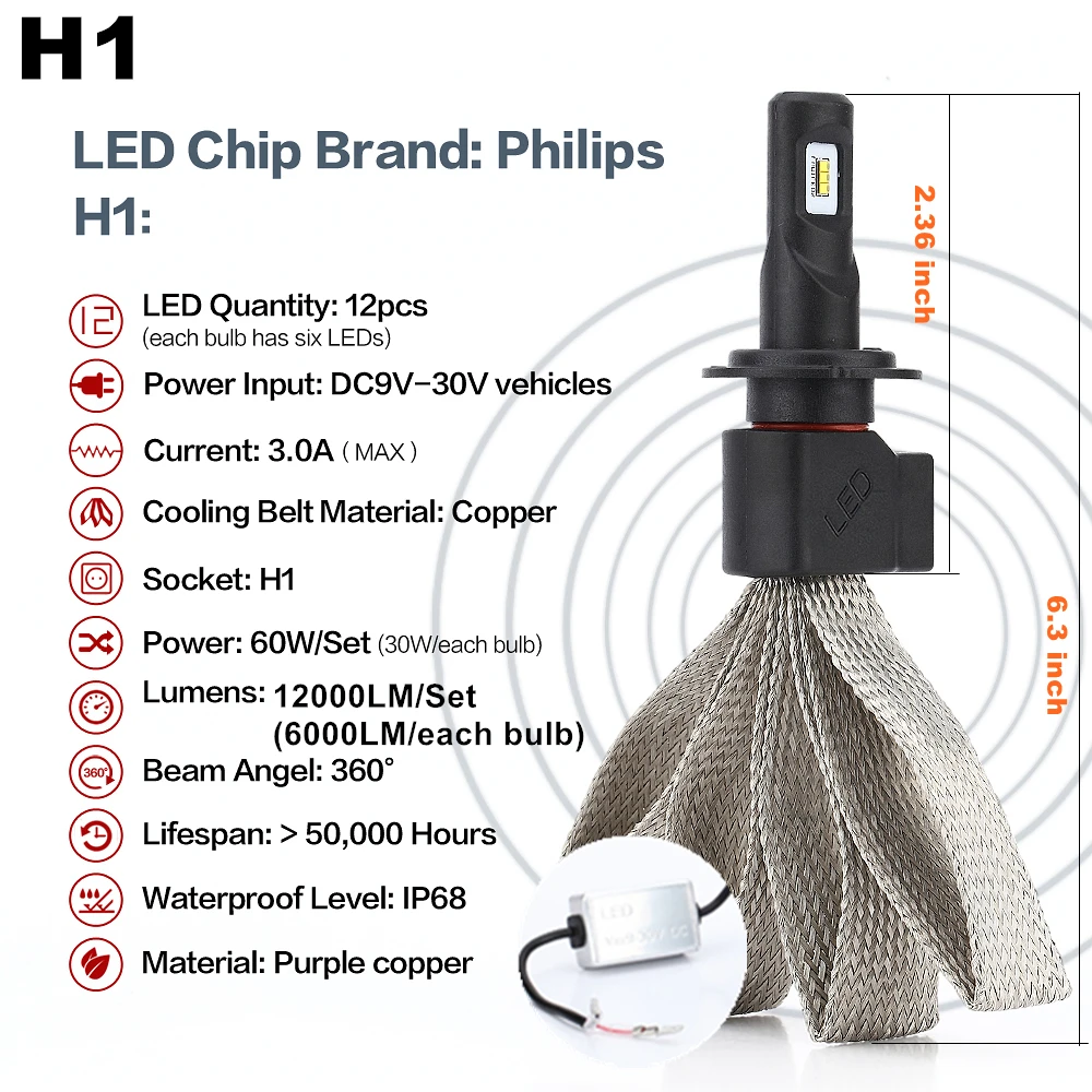 Вызывают H4 H13 9004 9007 Hi lo луч 60 W CSP автомобиля светодиодный фар кос излучающих 12000LM 6000 K Авто лампочки H1 H3 H27 H7 H11 HB3
