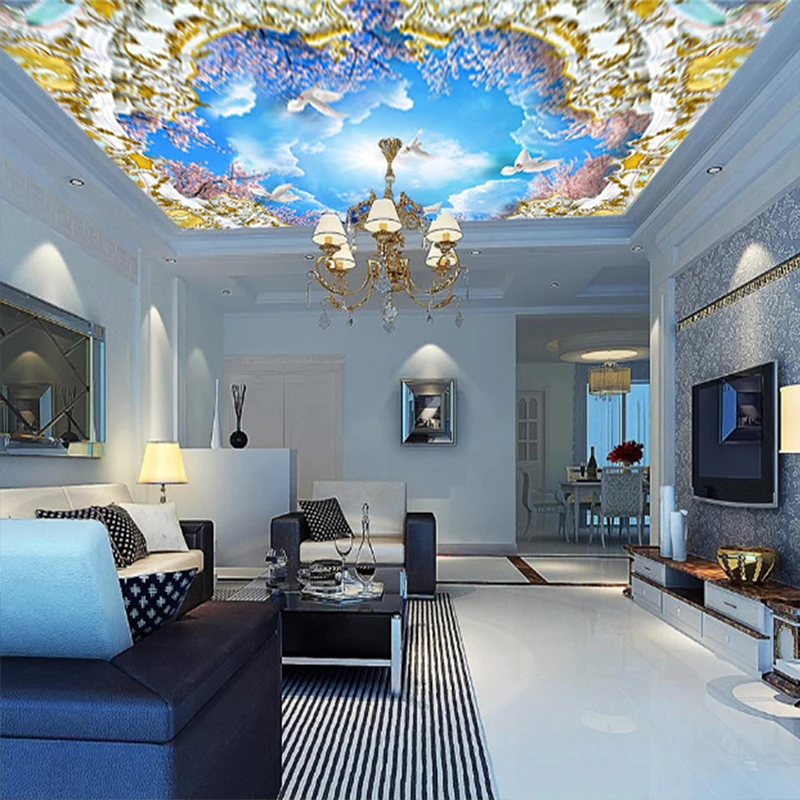 3D фото настенные фрески голубое небо белые облака Вишневое дерево Зенит для