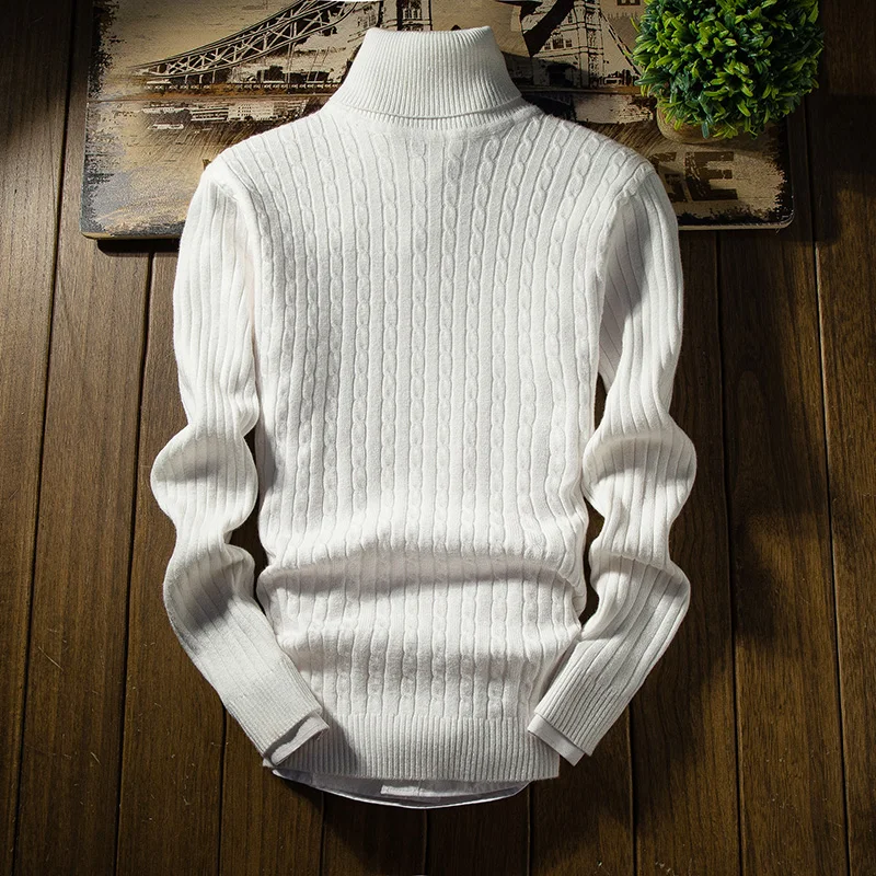 Мужская водолазка на осень и зиму, Эластичный плотно прилегающий теплый Однотонный мужской свитер от AliExpress WW