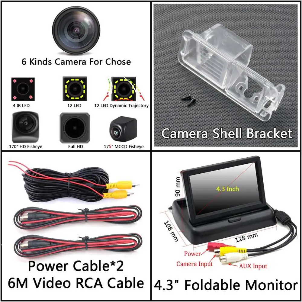 Camera 4.3 inch Fold 175 градусов MCCD рыбий глаз 12LED HD камера заднего вида для Volkswagen VW Golf 6 VI Polo V(6R) хэтчбек Magotan автомобильный парковочный монитор - Название цвета: Camera 4.3 inch Fold