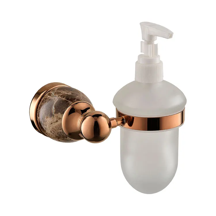 Диспенсер для жидкого мыла из твердой латуни меди и мрамора настенный розовое