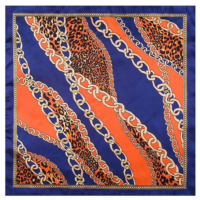 

60cm*60cm Women 2017 New Fashion Imitated Silk Metal Chain and Euro Sexy Leopard Printed Office Lady Square Scarf Hot Sale