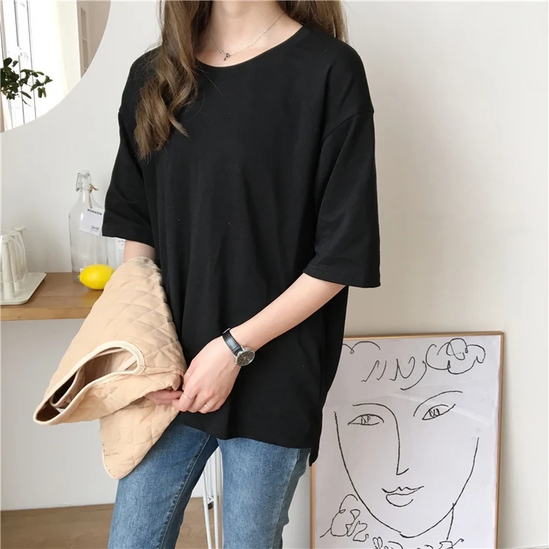 EXOTAO 10 цветов Базовая футболка женская с круглым вырезом нерегулярный сплит мода