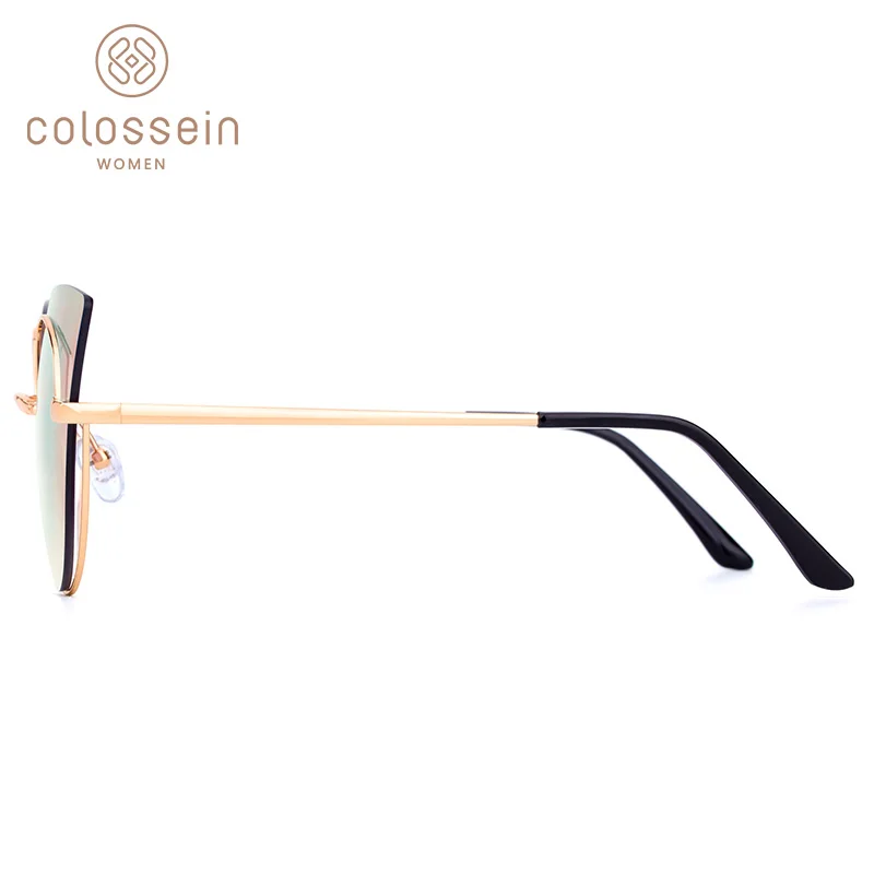 COLOSSEIN модные солнцезащитные очки для Женщин Кошачий глаз золотой металлический