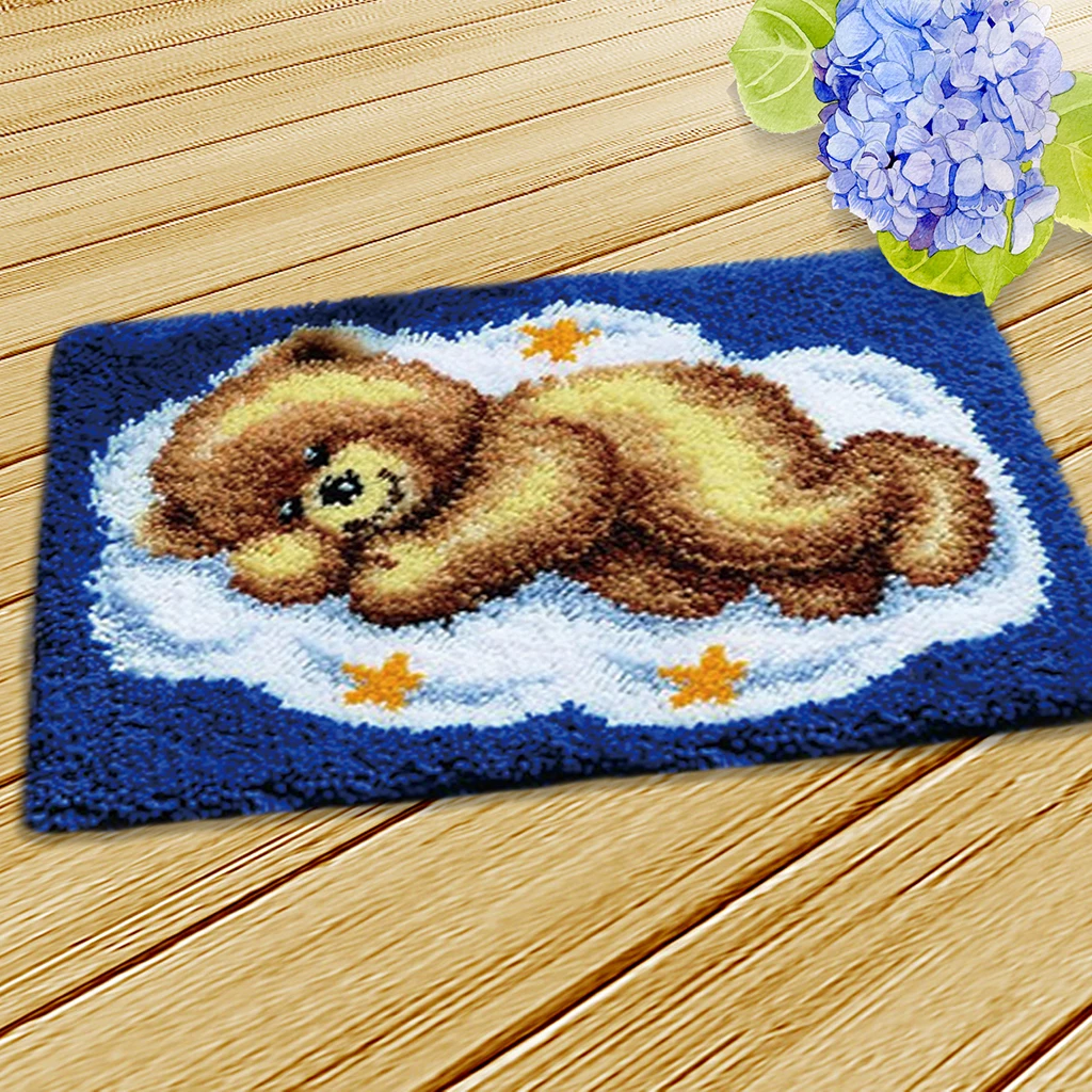 

Rug Making Kits DIY Bear Embroidery Cushion Wooden Bent Latch Hook Tool