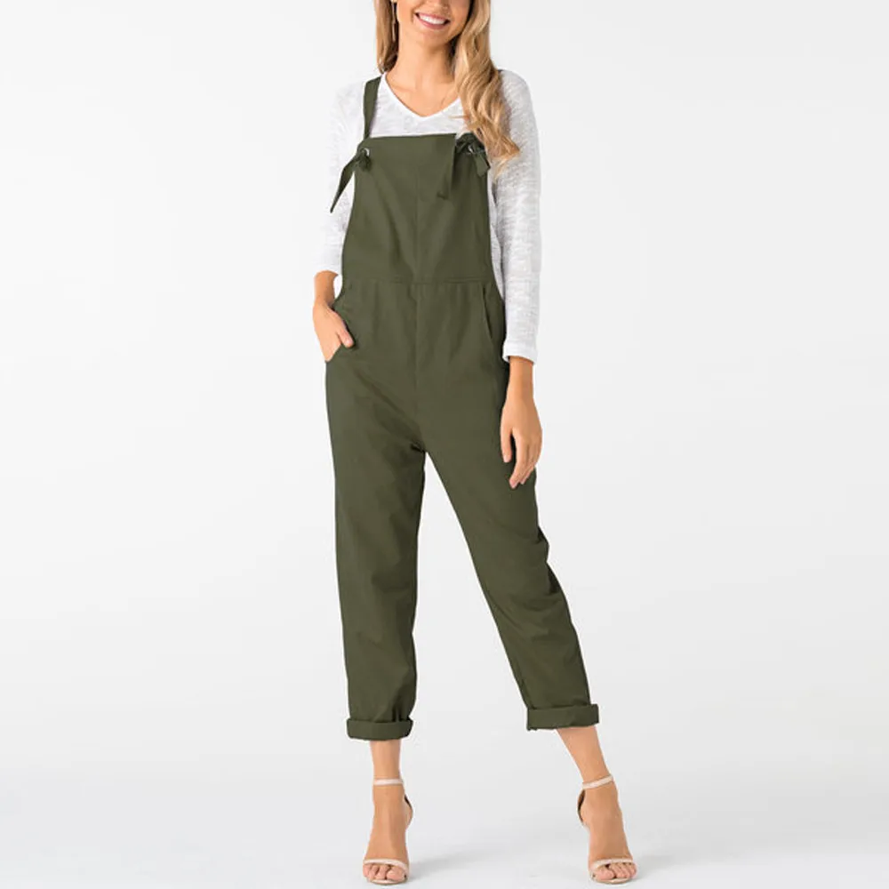 Women Jumpsuit Long Pants fashion overalls Dungarees Pockets Rompers Trousers combinaison femme bibs pants d90613 | Женская одежда