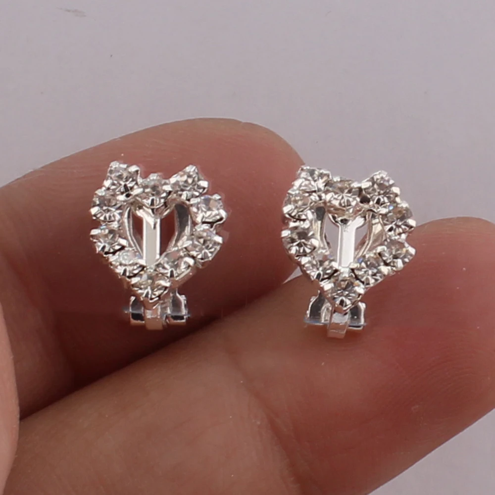 Бренд Grace Jun rhinestone Кристалл Сердце Корона клипса геометрической формы на серьги без пирсинга для девочек Дети Мода милый ушной зажим без аллергии
