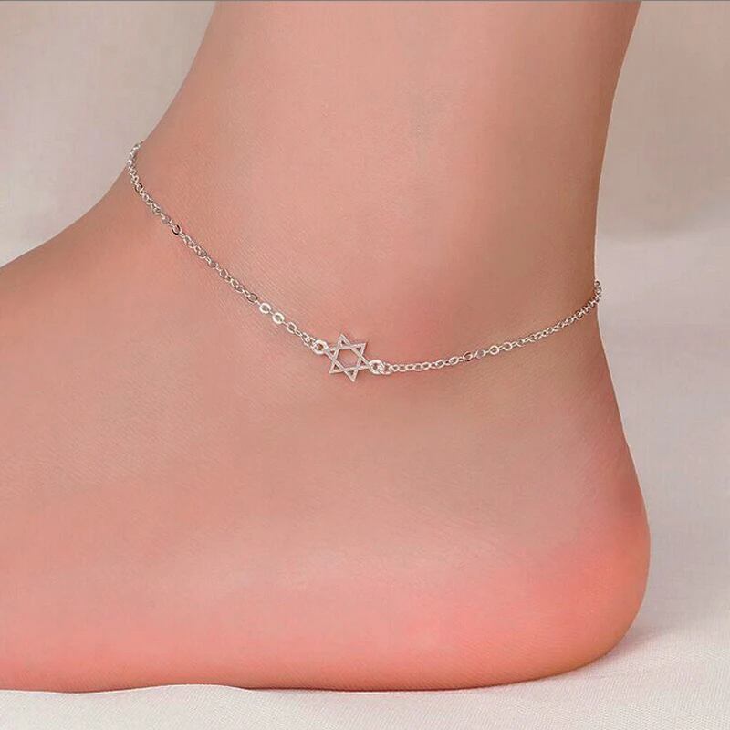 2018 нежный старинное серебро покрытием Шарм ножной браслет Израиль Дэвид шесть
