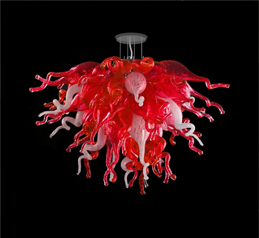 

Modern Chandelier Hand Blown Glass Chandelier Light Cheap Red and White Crystal Chandelier LED