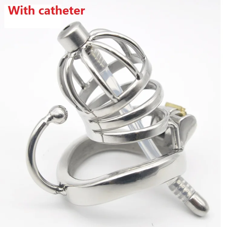  Dormant Lock Design Short Male Stainless Steel Cock Cage Penis Ring W Silicone Catheter Chastity Device BDSM Sex Toy C275 | Красота и