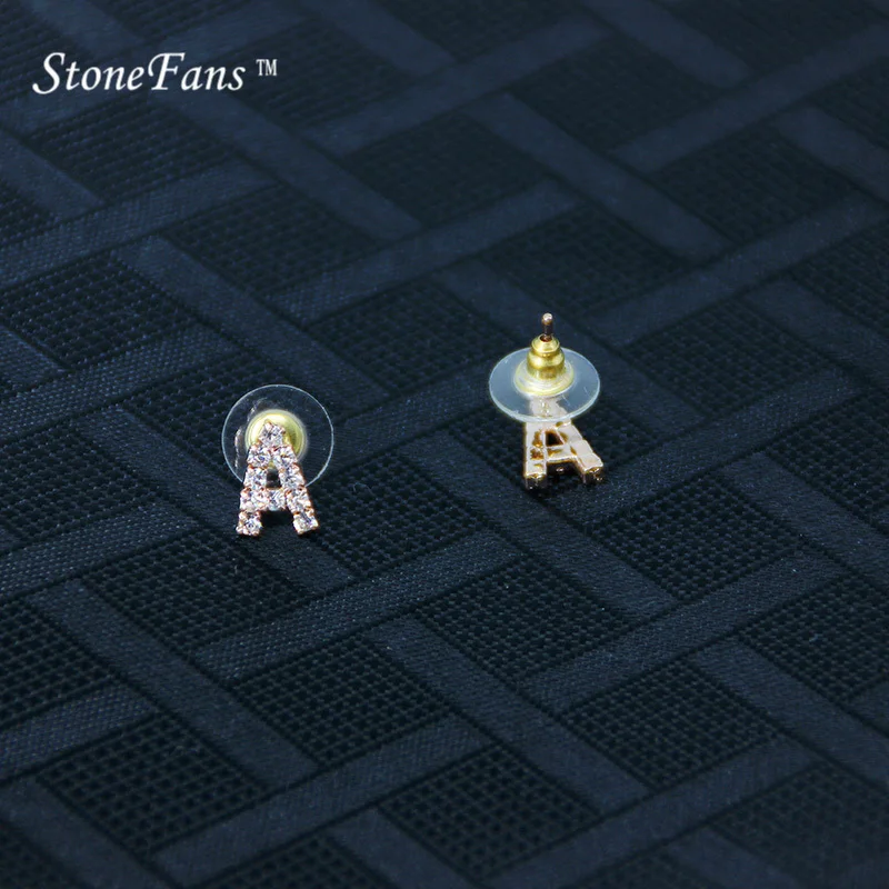StoneFans письмо розовое золото начальной Серьги Симпатичные CZ Алфавит Для женщин