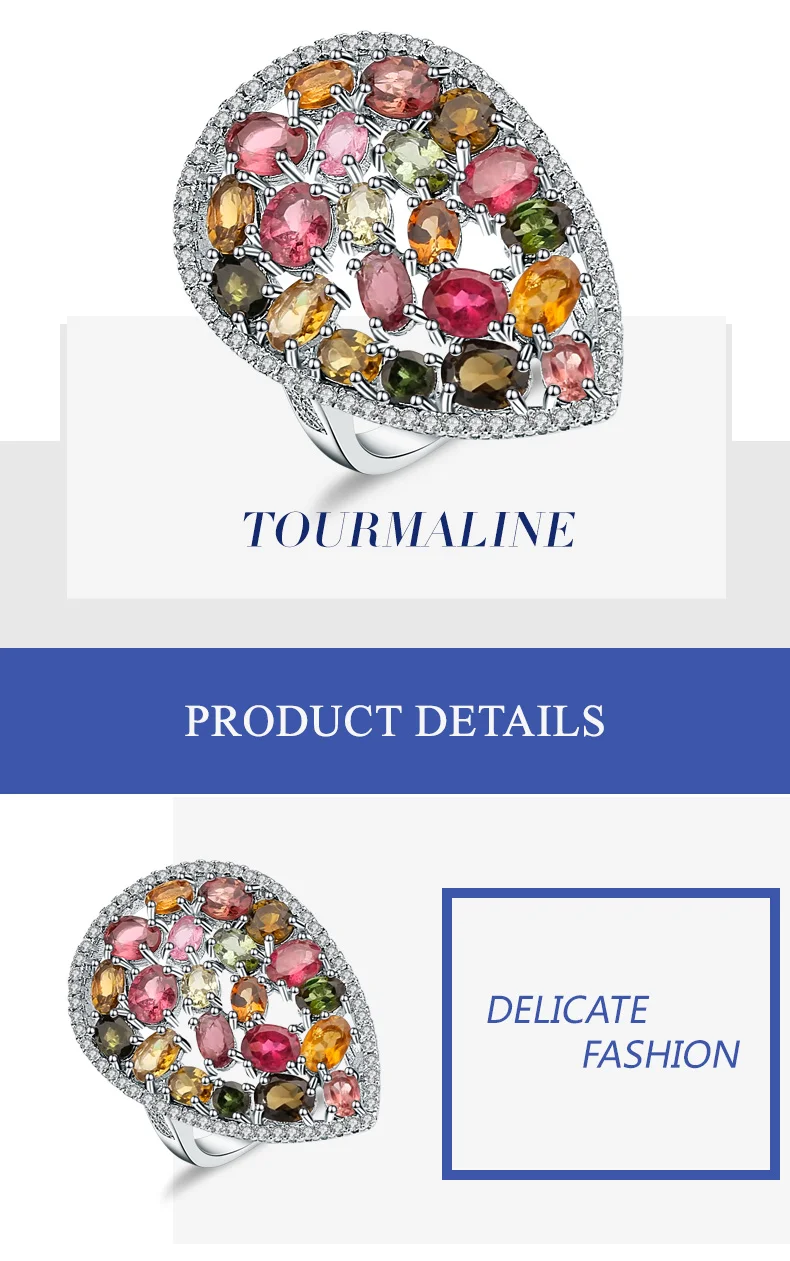 Gem's Ballet 5.21Ct натуральный красочный Турмалин драгоценный камень кольца женские 925 пробы серебряные Модные Коктейльные ювелирные изделия