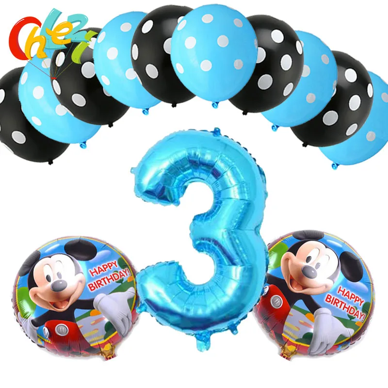 18inch mickey 03 13 шт., вечерние шары на день рождения, с цифрой 1, 2, 3 года, с Микки Маусом, синие, черные, латексные гелиевые шары в горошек, детские игрушки, душ для маленьких мальчиков - Цвет: 18inch mickey 03