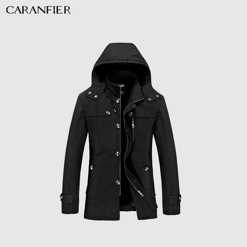 Бренд CARANFIER 2018 хлопок модный длинный тренчкот Мужская Осенняя тонкая куртка