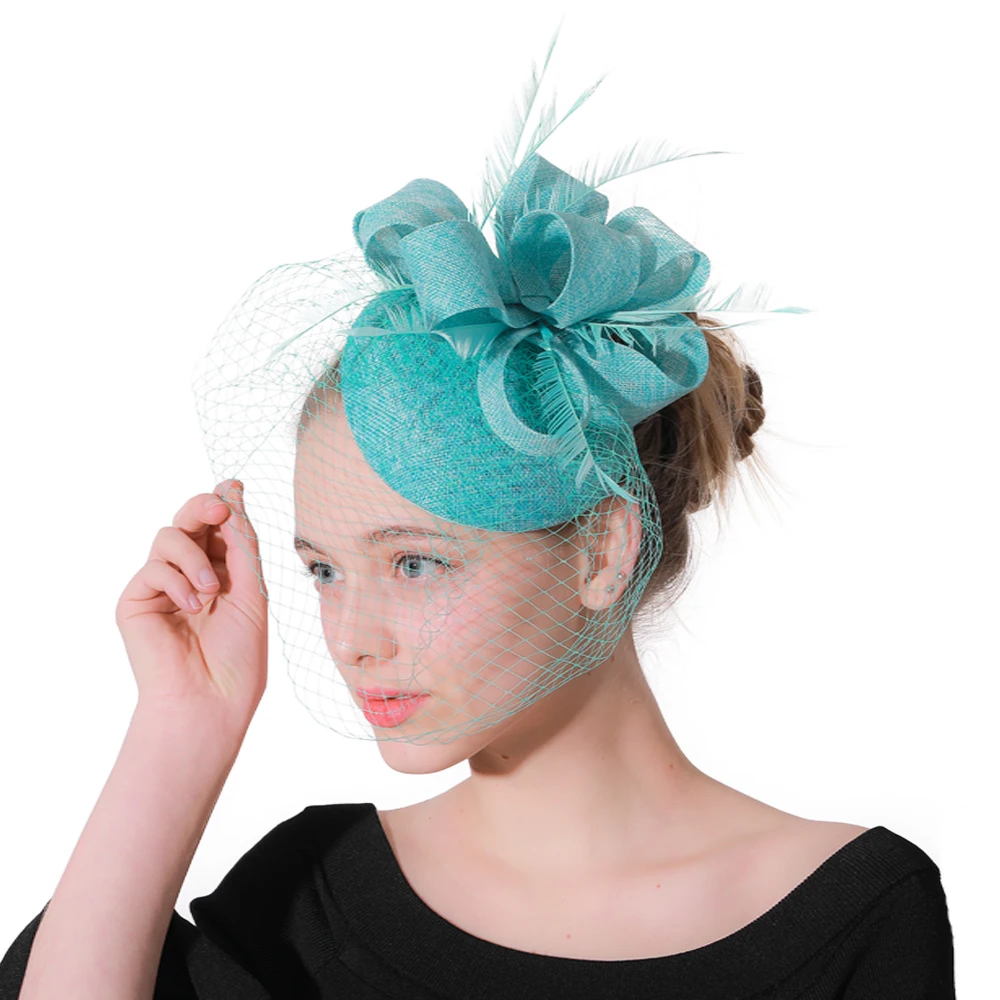 Charming Green Bridal Wedding Mesh Headwear Prom Derby Veils Hoops Fascinator Hats With Hair Clip Vintage Ladies Accessory |