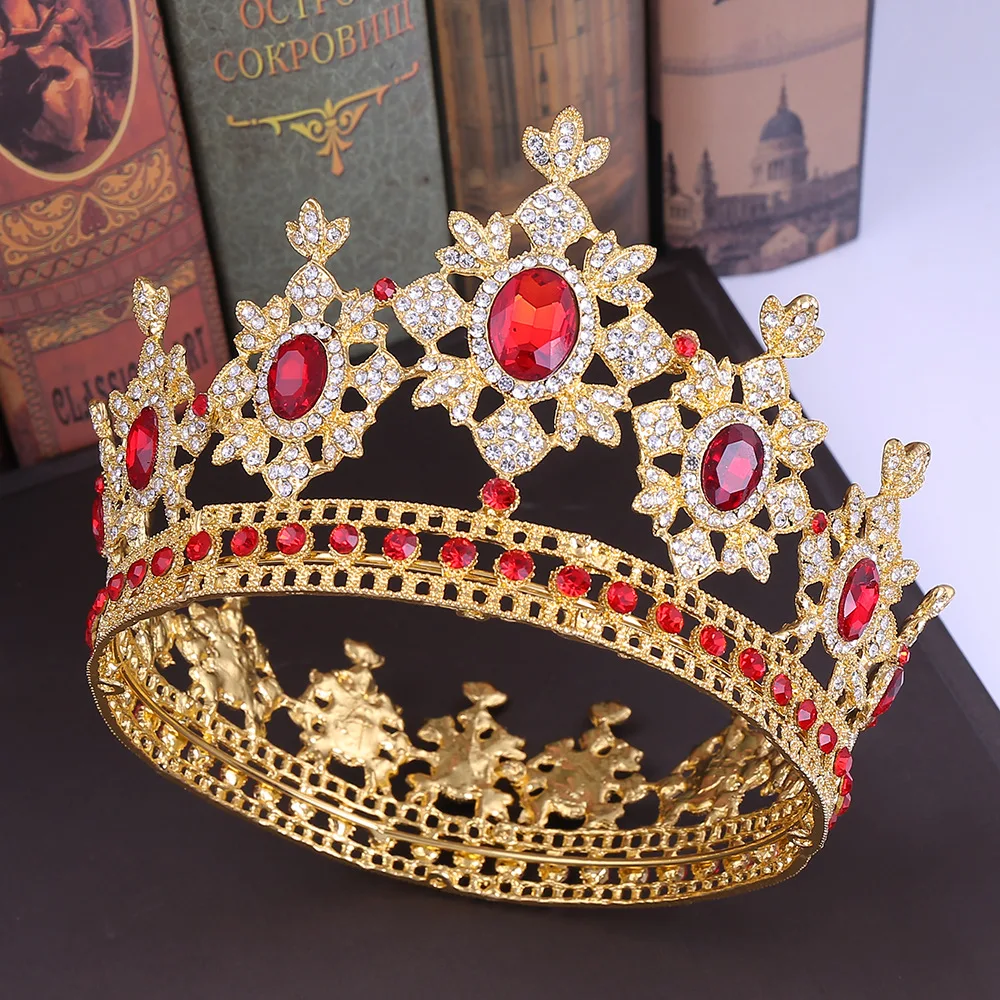 

Luxury Baroque Bride Round Big Crown Fashion Crystal Gold Bridal Tiaras And Crowns Princess Wedding Hair Accessories Hairband