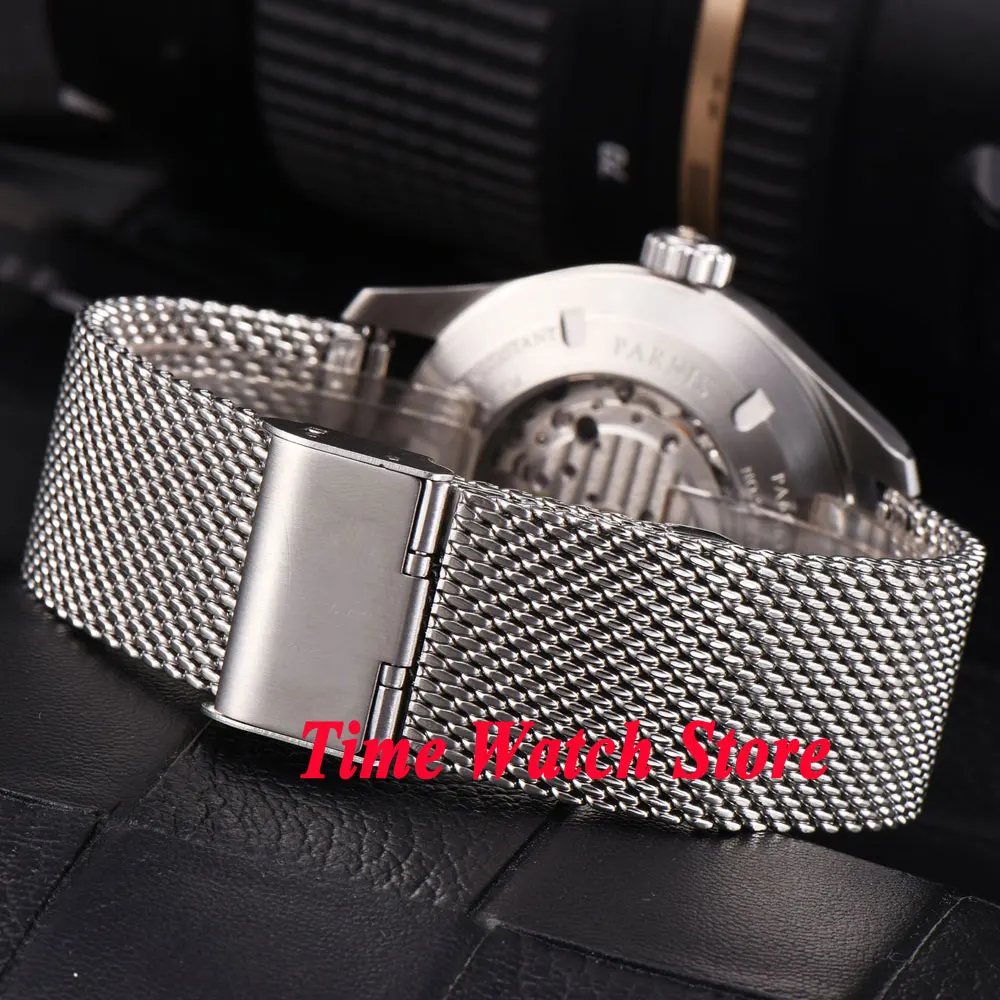 44 мм Parnis с сапфирами стекло черный циферблат светящиеся 24 часов MIYOTA