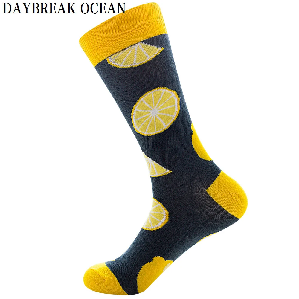 Dark Gray Lemon Новые модные мужские и женские носки унисекс; Новинка; забавные носки из чесаного хлопка с фруктами; мужские носки больших размеров; от производителя - Цвет: Dark Gray Lemon