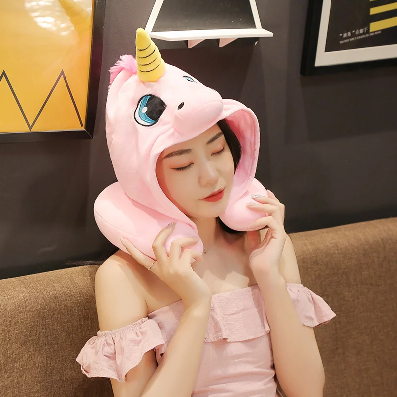 1 шт. 30 см kawaii Единорог набивная u-подушка форма с шляпой плюшевые игрушки милый Тоторо медведь кошки самолет автомобиль подушка для шеи куклы