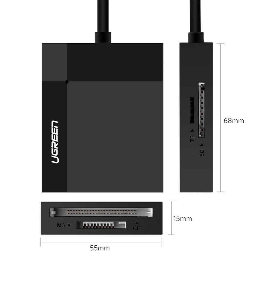 Ugreen кард-ридер USB 3,0 все в одном SD/Micro SD/TF/CF/MS Compact Flash смарт-карта памяти Адаптер Тип C OTG SD кард-ридер