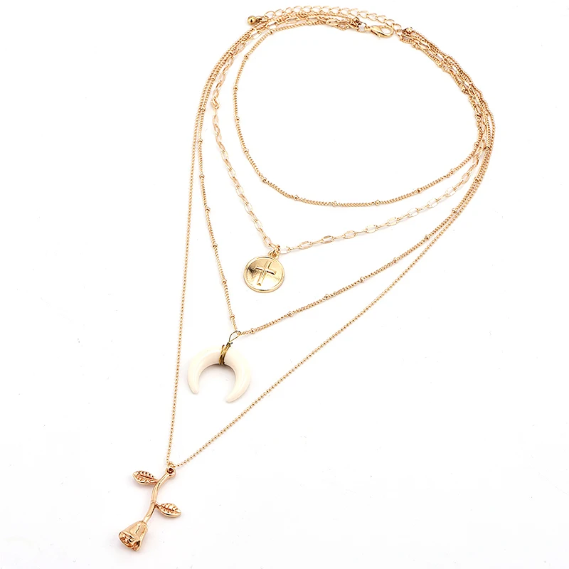 3 шт./компл. в стиле панк с цветком розы Луны крест диск подвеска золотая цепочка