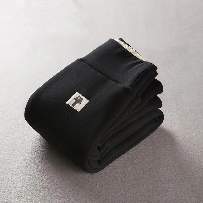 black style 1 Плотные женские леггинсы из овечьей шерсти, Зимние флисовые леггинсы с высокой талией, хлопковые легинсы, тянущиеся обтягивающие бархатные леггинсы, Mujer C5631 - Цвет: black style 1