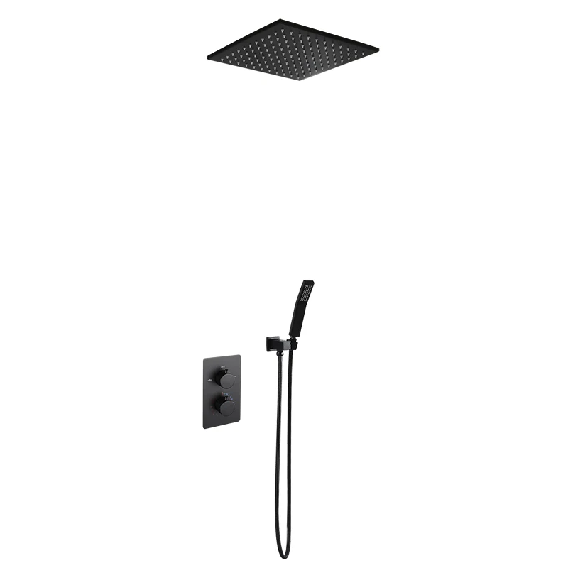 Brass Wall Mounted Black Thermostatic Shower Set Faucets Ceiling/Wall Arm Handheld With 8/10/12/16 Inch Rain Head | Обустройство дома